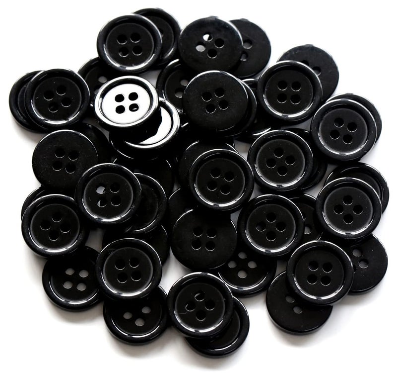 GANSSIA 5/8 Inch 4 Holes Black Buttons 15mm Sewing Round Button for Craft Pack of 160 Pcs - Image 1